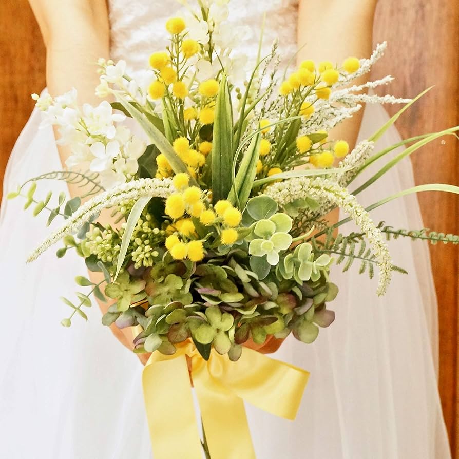 Amazon｜[HanaSakie] ウェディングブーケ ミモザブーケ